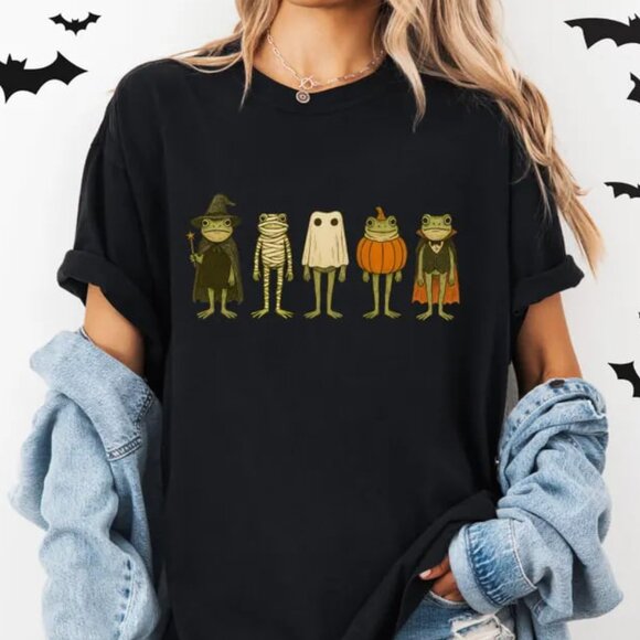 Tops - Cute Spooky Frogs Halloween T-Shirt, Spooky Season Shirt
